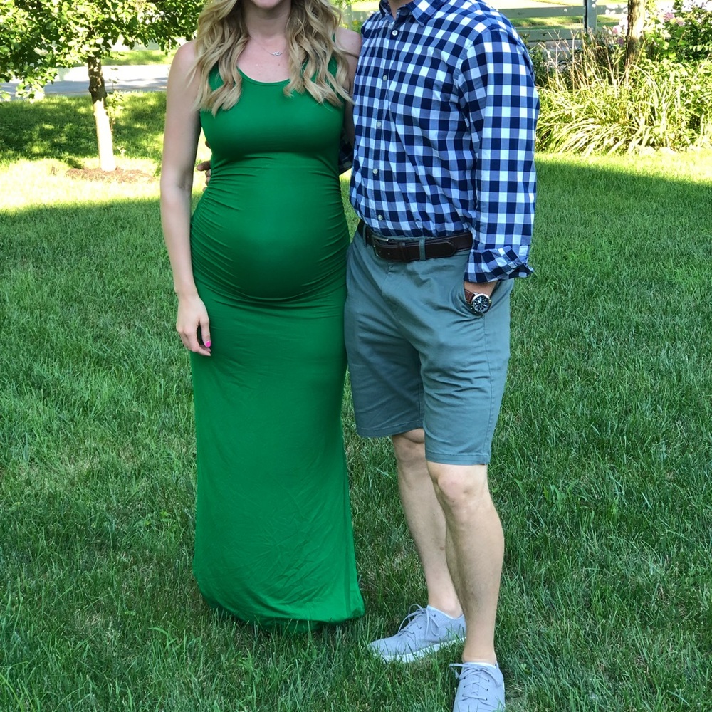 Green body con maternity maxi dress